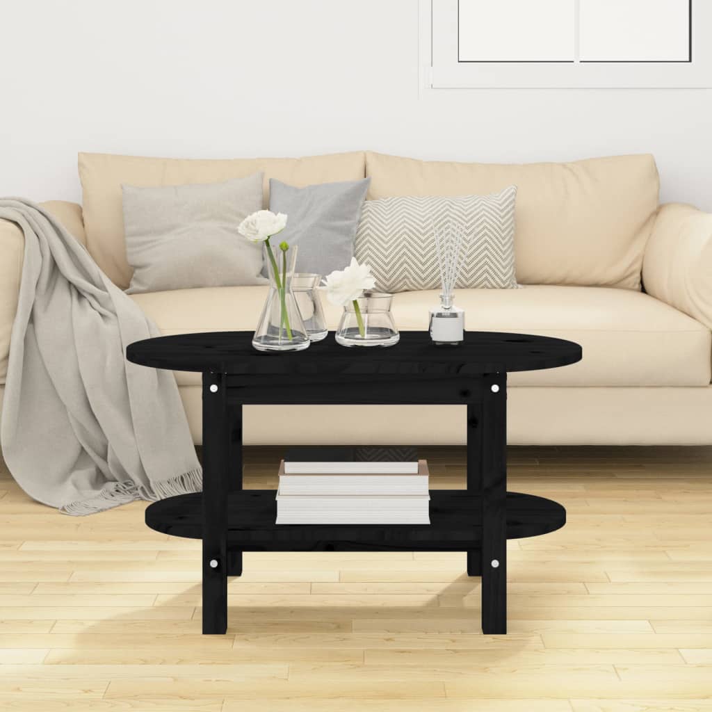 Coffee Table Black 80x45x45 cm Solid Wood Pine
