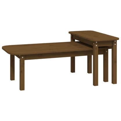 2 Piece Coffee Table Set Honey Brown Solid Wood Pine
