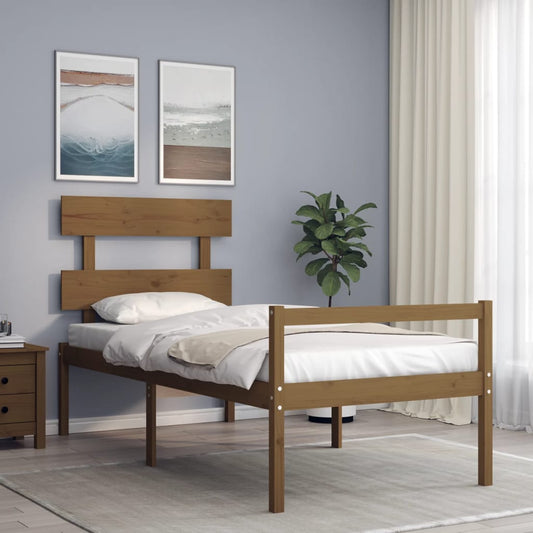 Bed Frame with Headboard Honey Brown 100x200 cm Solid Wood
