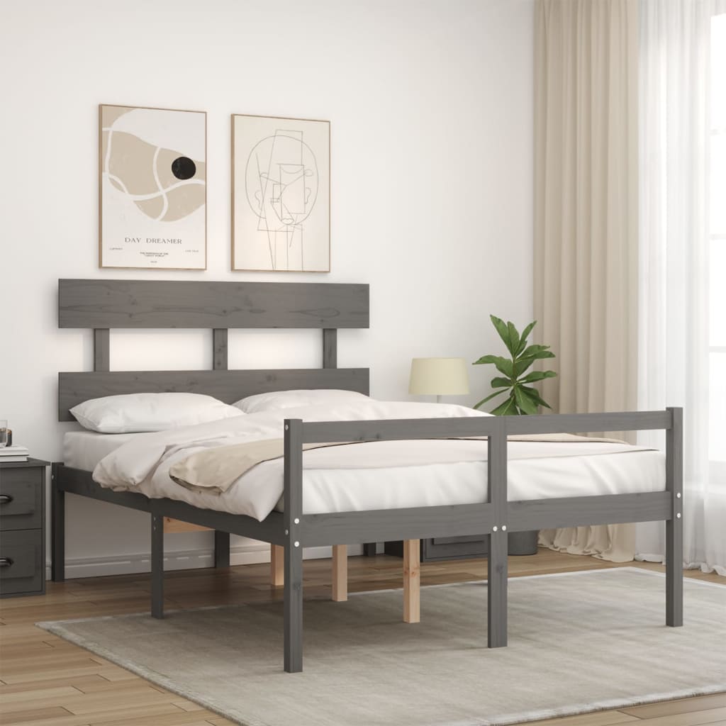Bed Frame with Headboard Grey 120x200 cm Solid Wood
