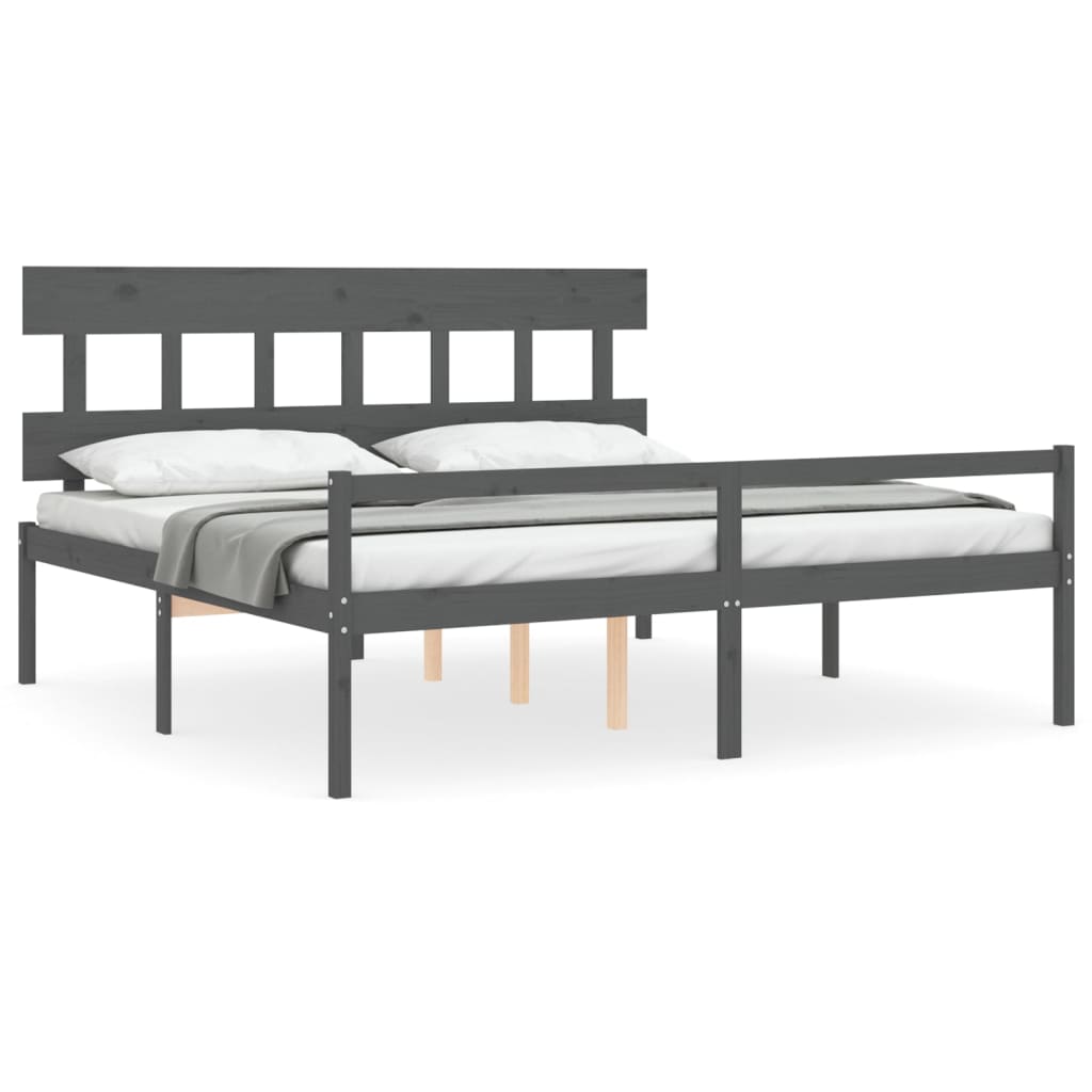Bed Frame with Headboard Grey 200x200 cm Solid Wood