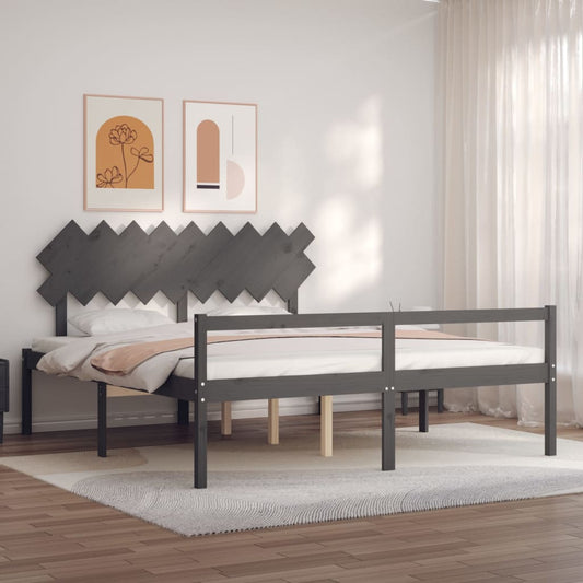 Bed Frame with Headboard Grey Super King Size Solid Wood