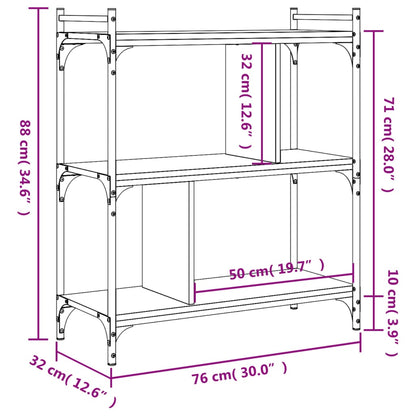 Bookcase 3-Tier Black 76x32x88 cm Engineered Wood