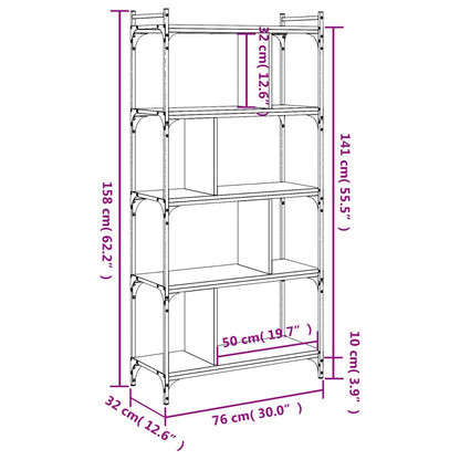 Bookcase 5-Tier Grey Sonoma 76x32x158 cm Engineered Wood