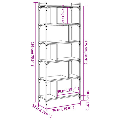 Bookcase 6-Tier Grey Sonoma 76x32x192 cm Engineered Wood