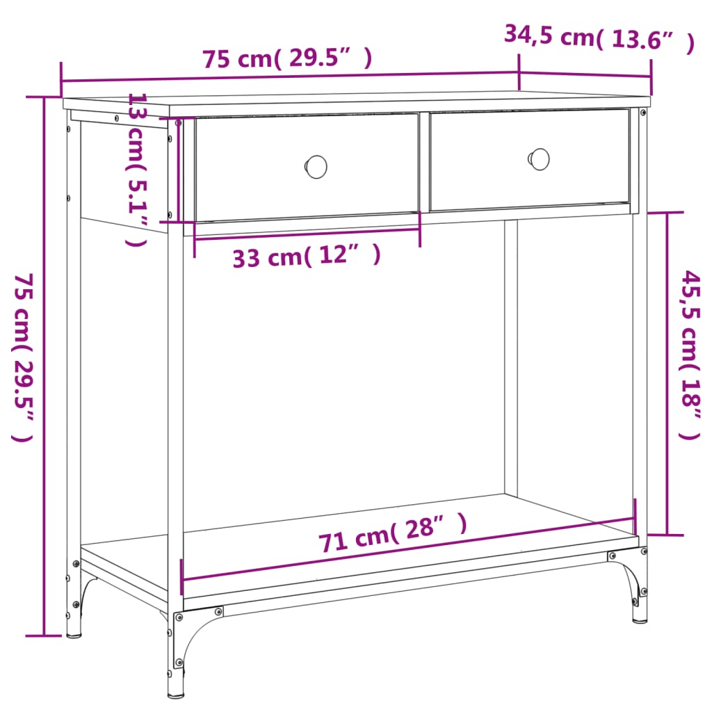 Console Table Grey Sonoma 75x34.5x75 cm Engineered Wood