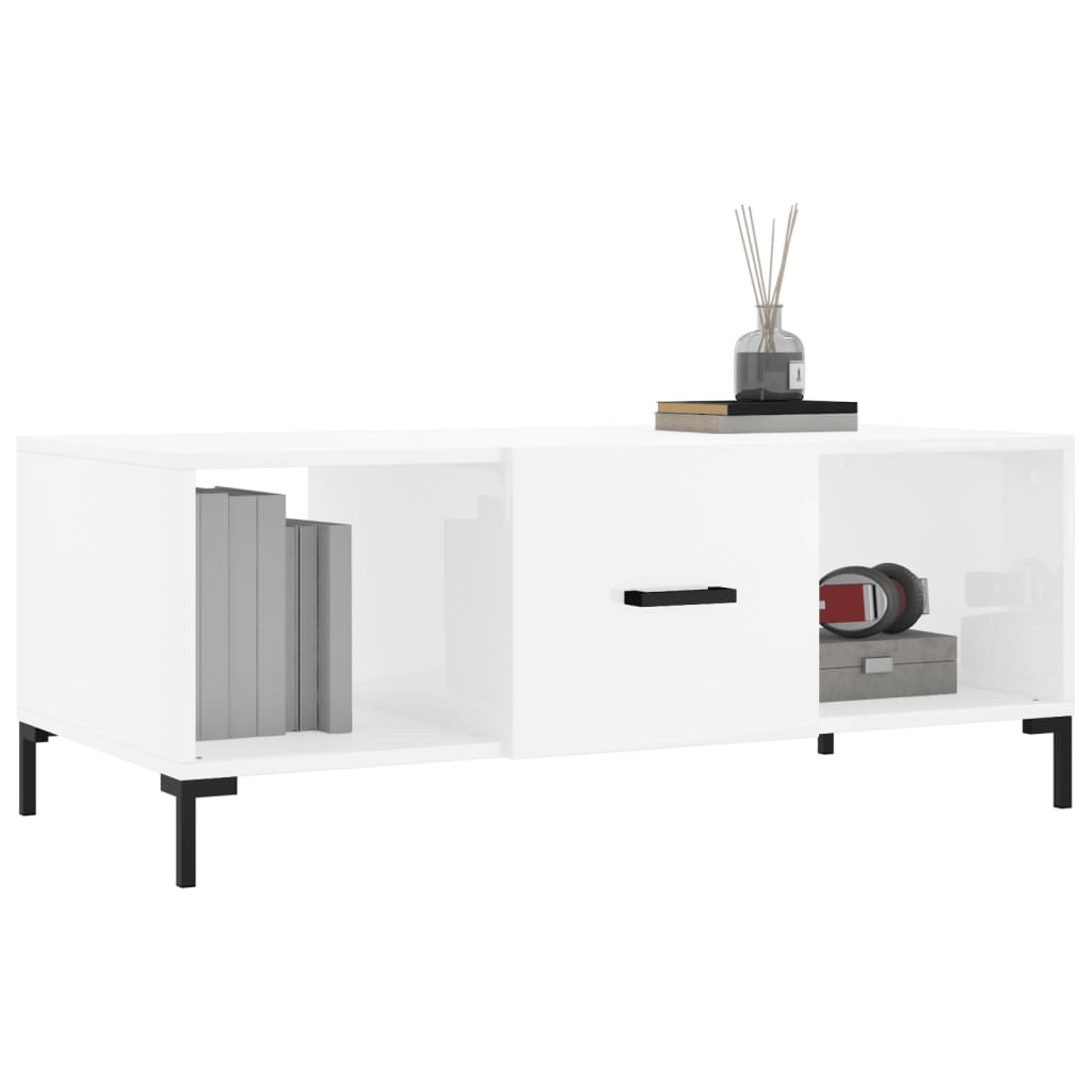 Coffee Table High Gloss White 102x50x40 cm Engineered Wood