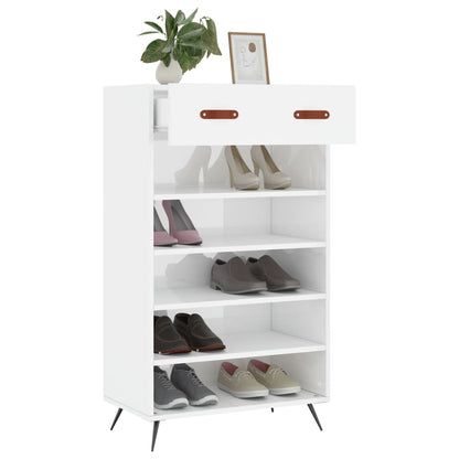 Shoe Cabinet High Gloss White 60x35x105 cm Engineered Wood