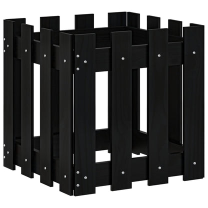 Garden Planter with Fence Design Black 40x40x40 cm Solid Wood Pine