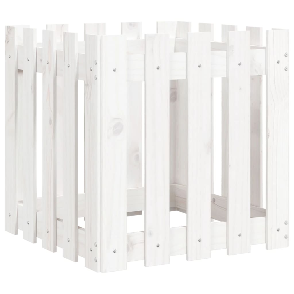 Garden Planter with Fence Design White 50x50x50 cm Solid Wood Pine