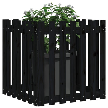 Garden Planter with Fence Design Black 70x70x70 cm Solid Wood Pine