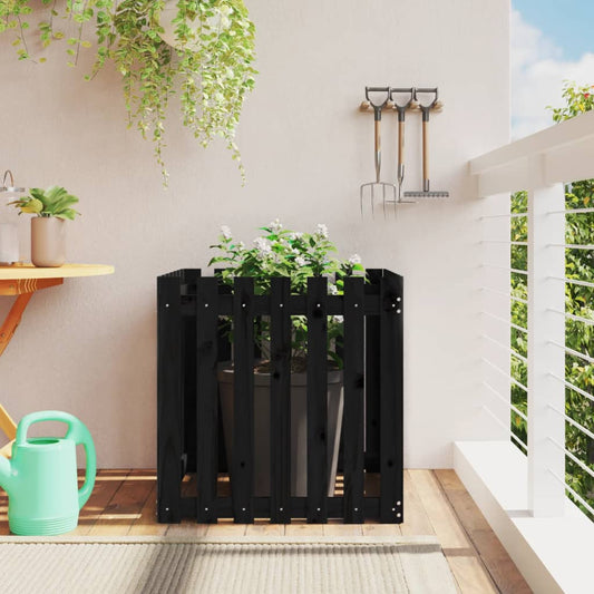 Garden Planter with Fence Design Black 70x70x70 cm Solid Wood Pine