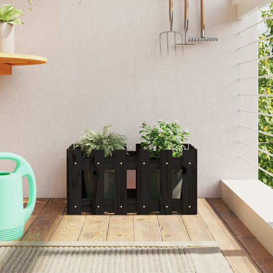 Garden Planter with Fence Design Black 60x30x30 cm Solid Wood Pine