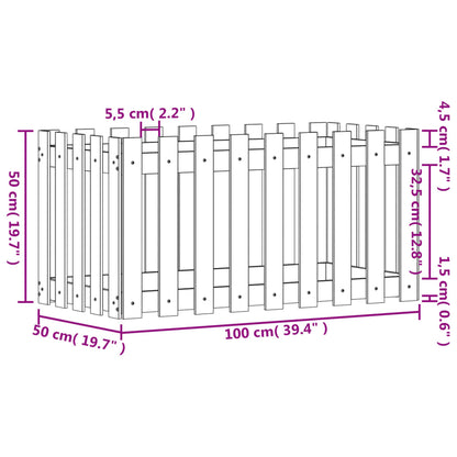 Garden Raised Bed with Fence Design White 100x50x50 cm Solid Wood Pine