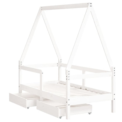 Kids Bed Frame with Drawers White 70x140 cm Solid Wood Pine