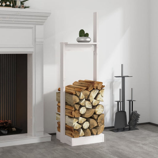 Log Holder White 33.5x30x110 cm Solid Wood Pine