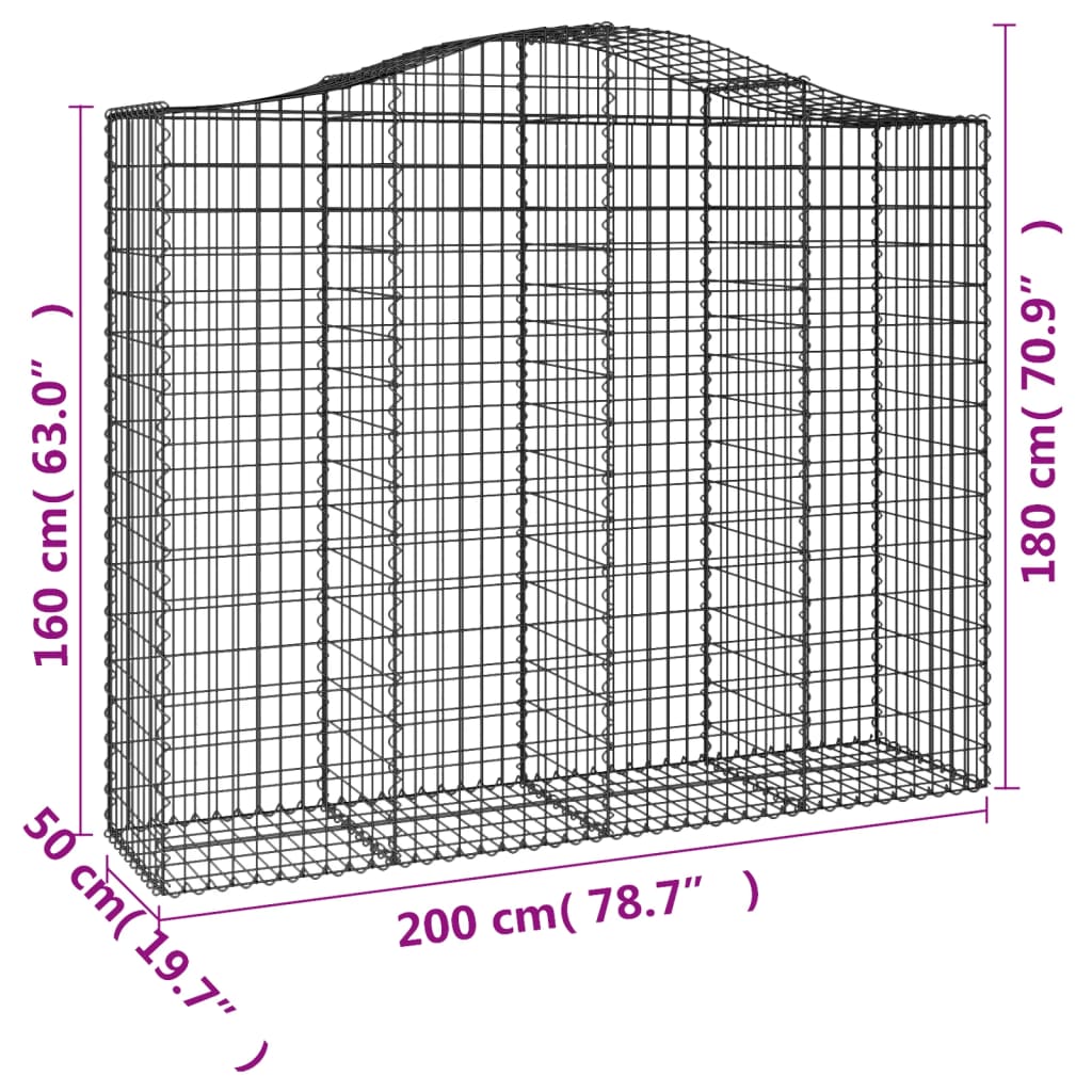 Arched Gabion Baskets 3 pcs 200x50x160/180 cm Galvanised Iron