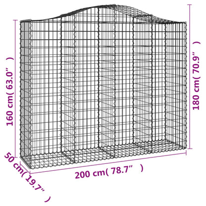 Arched Gabion Baskets 3 pcs 200x50x160/180 cm Galvanised Iron