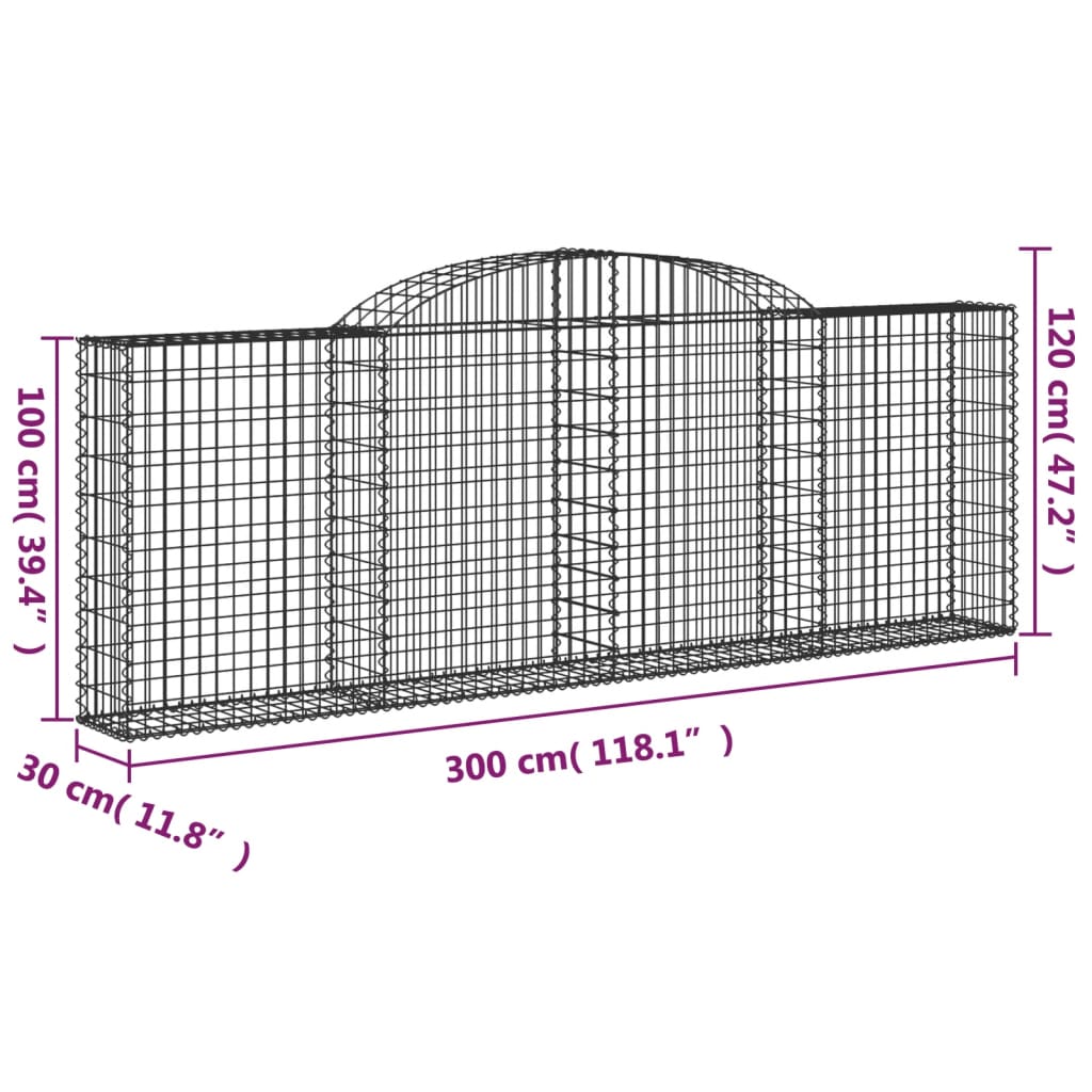 Arched Gabion Baskets 12 pcs 300x30x100/120 cm Galvanised Iron