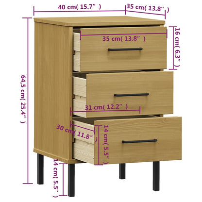 Bedside Cabinet with Metal Legs Brown Solid Wood Pine OSLO