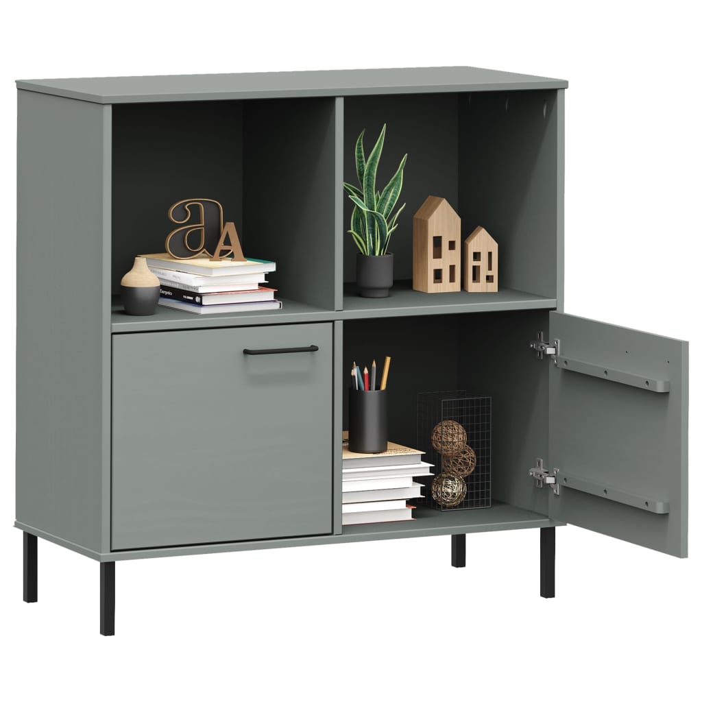 Bookcase with Metal Legs Grey 90x35x90.5 cm Solid Wood OSLO