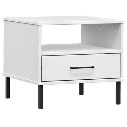 Bedside Table with Metal Legs White Solid Wood Pine OSLO