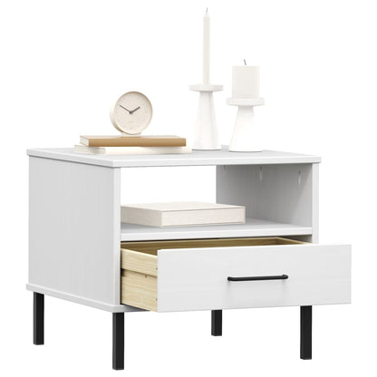 Bedside Table with Metal Legs White Solid Wood Pine OSLO