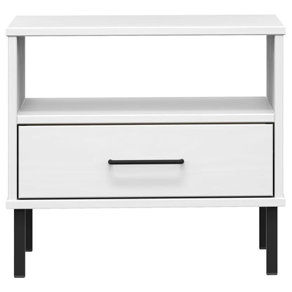 Bedside Table with Metal Legs White Solid Wood Pine OSLO