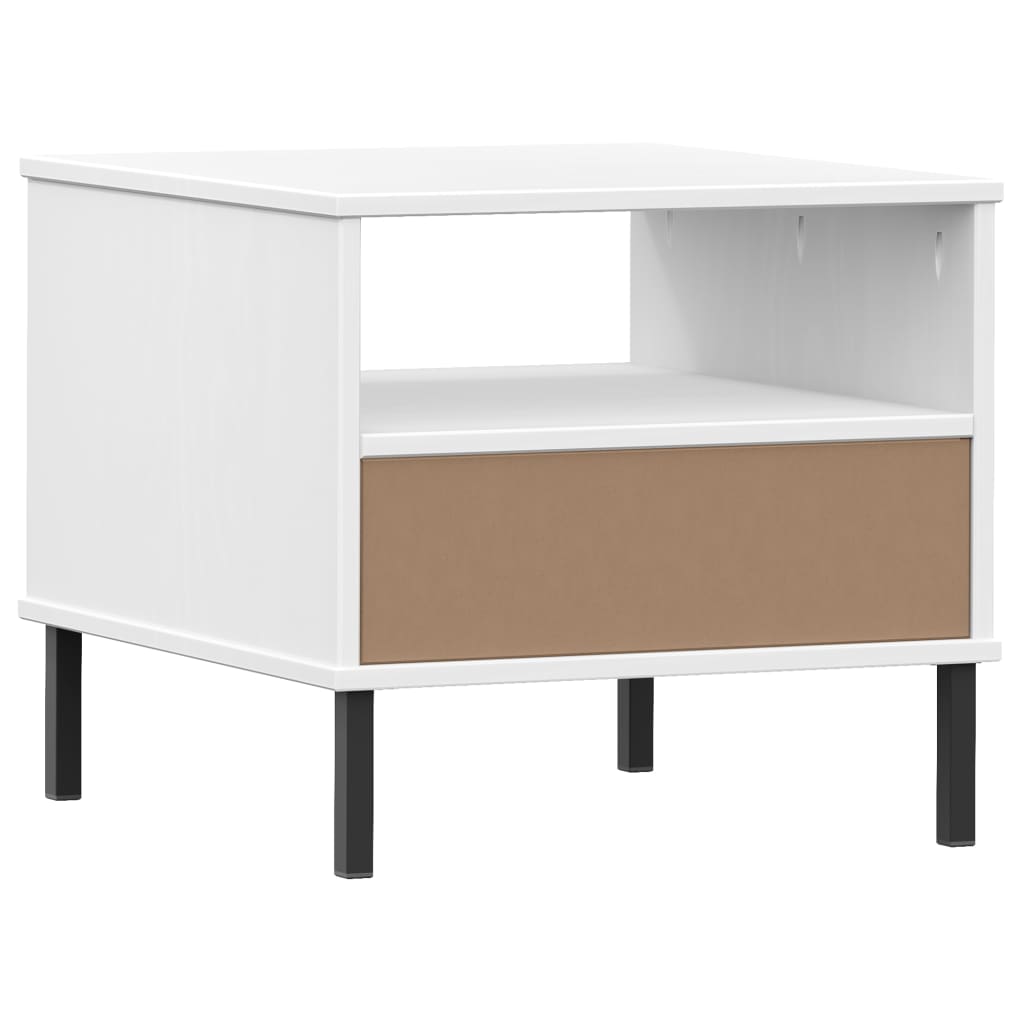 Bedside Table with Metal Legs White Solid Wood Pine OSLO