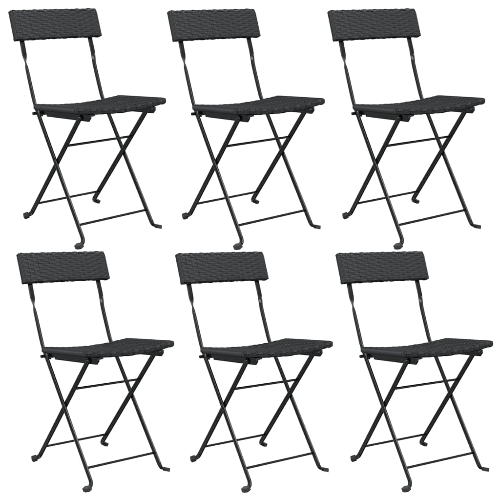 Folding Bistro Chairs 6 pcs Black Poly Rattan and Steel