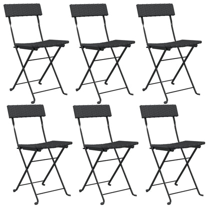 Folding Bistro Chairs 6 pcs Black Poly Rattan and Steel