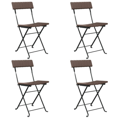Folding Bistro Chairs 4 pcs Brown Poly Rattan and Steel