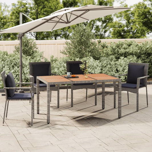 Garden Table with Wooden Top Grey Poly Rattan&Solid Wood Acacia