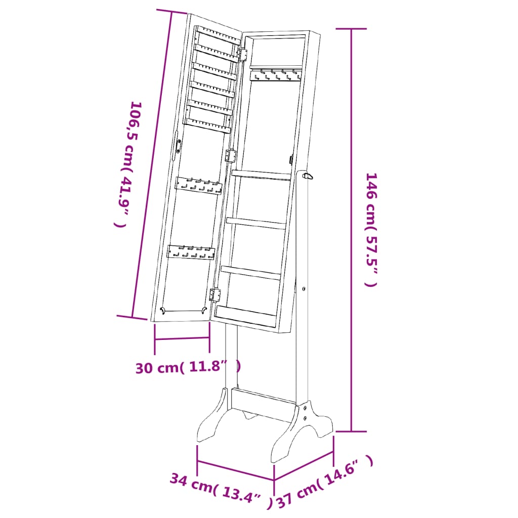 Free-Standing Mirror White 34x37x146 cm
