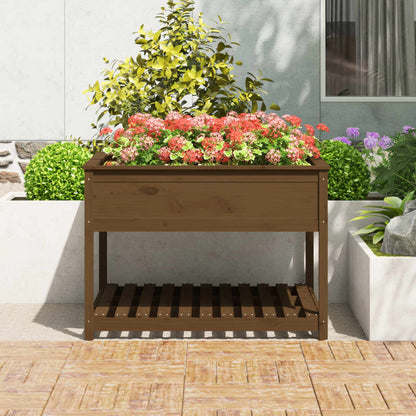 Planter with Shelf Honey Brown 111.5x111.5x81 cm Solid Wood Pine