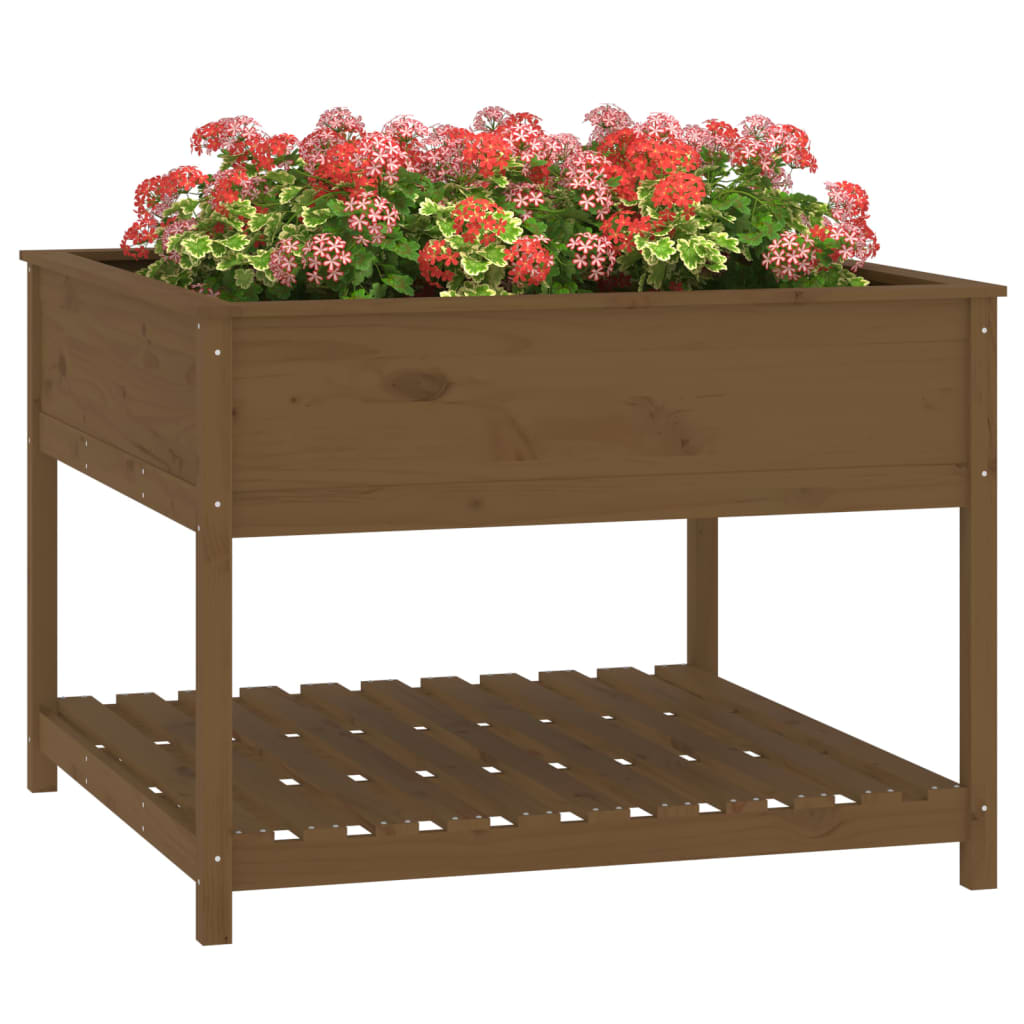 Planter with Shelf Honey Brown 111.5x111.5x81 cm Solid Wood Pine