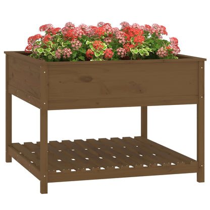 Planter with Shelf Honey Brown 111.5x111.5x81 cm Solid Wood Pine