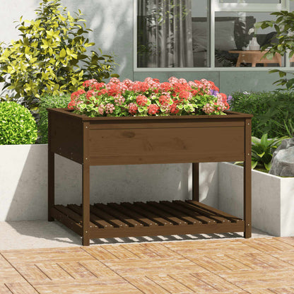 Planter with Shelf Honey Brown 111.5x111.5x81 cm Solid Wood Pine