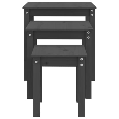Nesting Tables 3 pcs Grey Solid Wood Pine