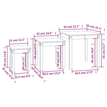 Nesting Tables 3 pcs Grey Solid Wood Pine