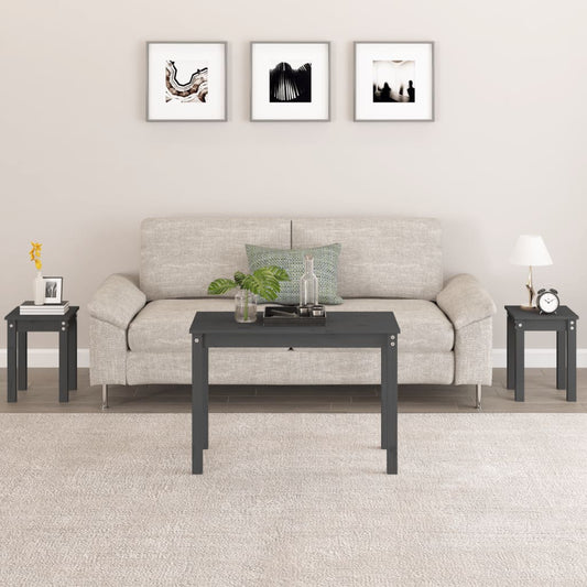 Nesting Tables 3 pcs Grey Solid Wood Pine