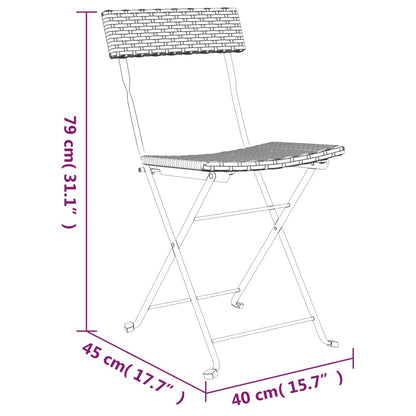 3 Piece Folding Bistro Set Black Poly Rattan