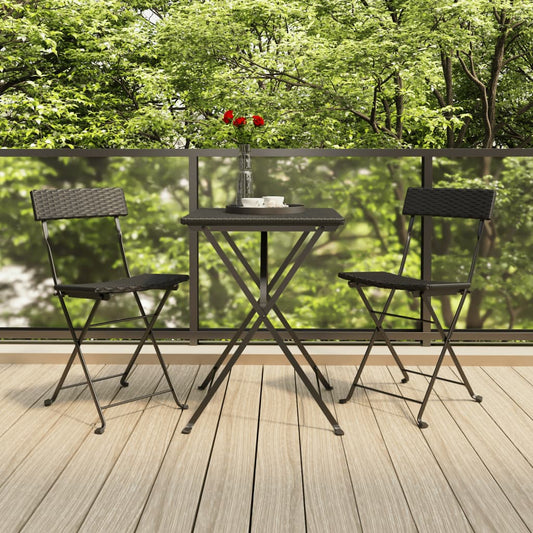 3 Piece Folding Bistro Set Black Poly Rattan