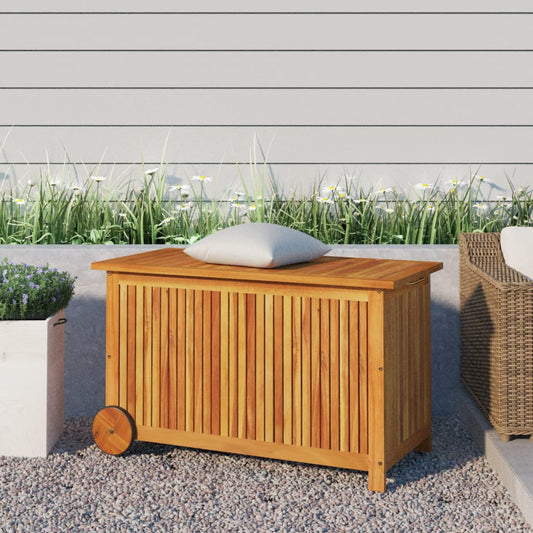 Garden Storage Box with Wheels 90x50x58 cm Solid Wood Acacia