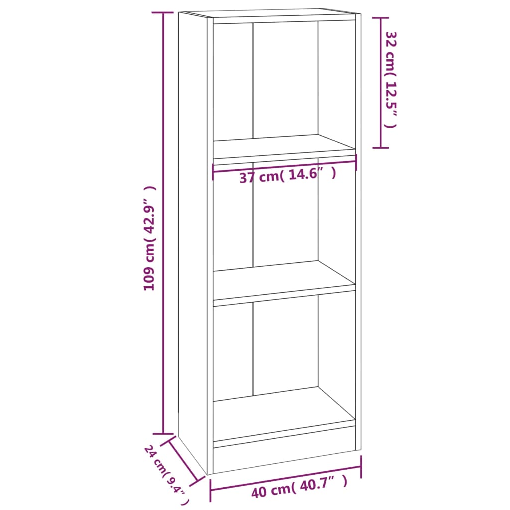 3-Tier Book Cabinet Brown Oak 40x24x109 cm Engineered Wood