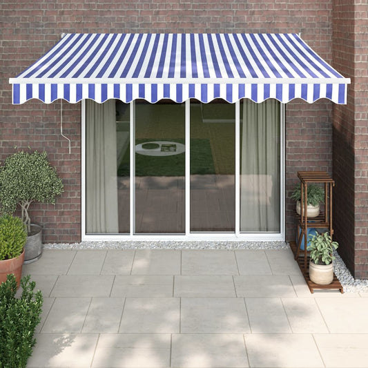 Retractable Awning Blue and White 3x2.5 m Fabric and Aluminium