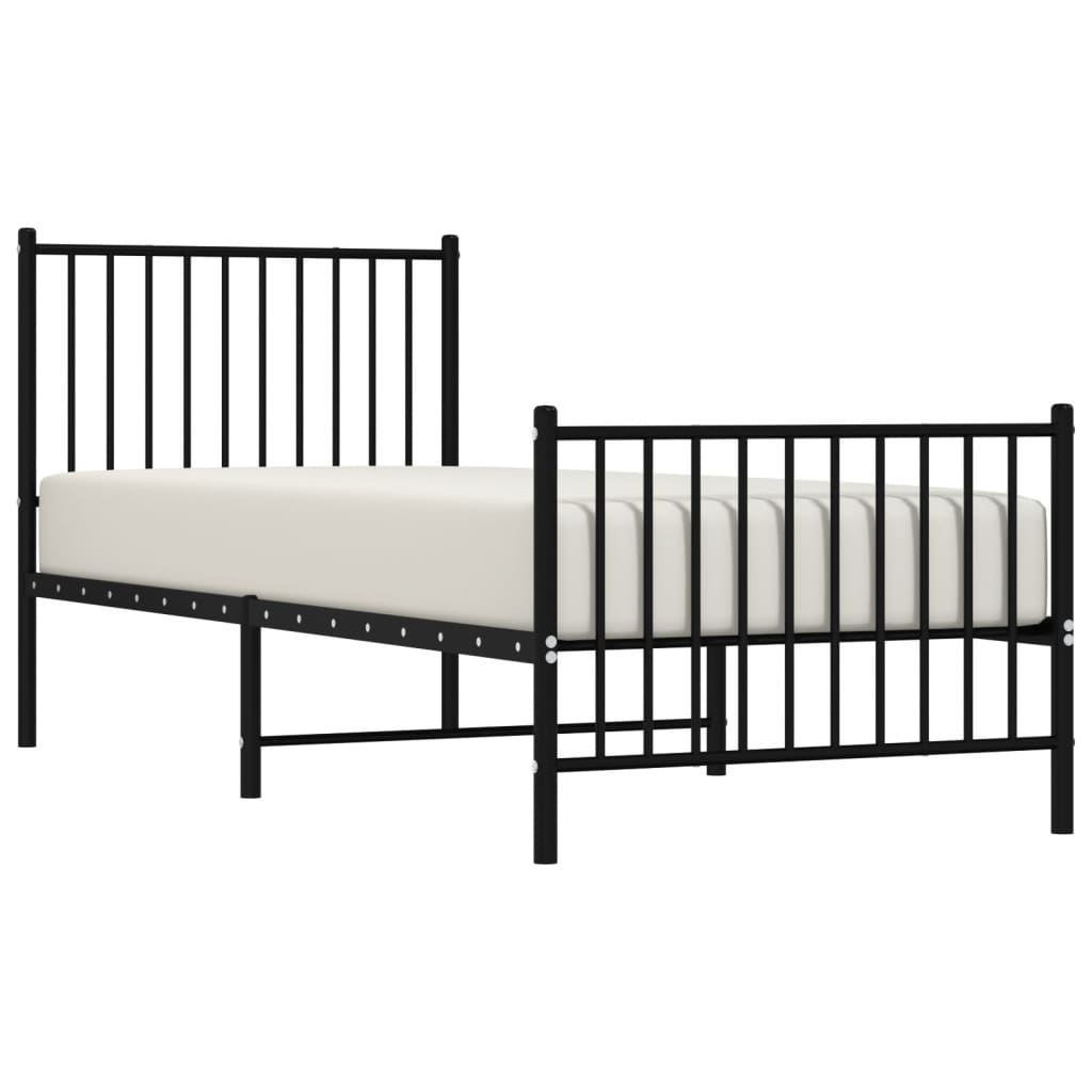 Metal Bed Frame without Mattress with Footboard Black 80x200cm