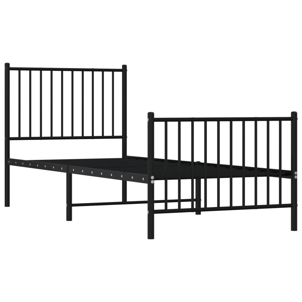 Metal Bed Frame without Mattress with Footboard Black 80x200cm