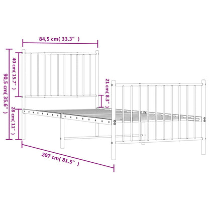 Metal Bed Frame without Mattress with Footboard Black 80x200cm