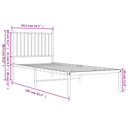 Metal Bed Frame without Mattress with Headboard White 80x200cm